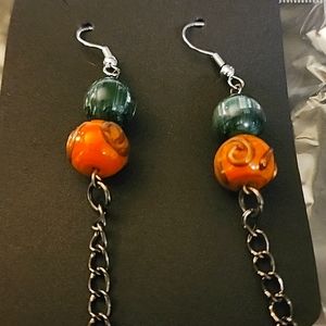 Orange/green beaded earrings